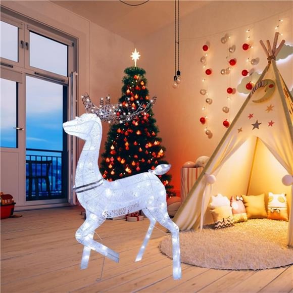 4.3ft Lighted Christmas Reindeer with White Lights Glittered Christmas Deer - Picture 2 of 6